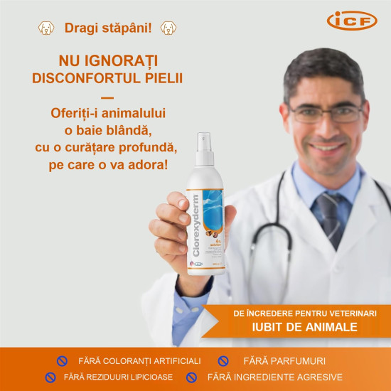 Soluție Antiseptică Spray pentru Câini și Pisici Clorexyderm, 200 ml – ICF